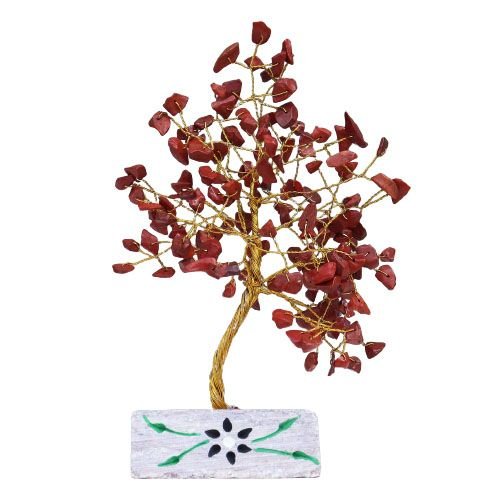 Ancient Wisdom Red Jasper Gemstone Tree (160 Stones) On Gemstone Rock Base