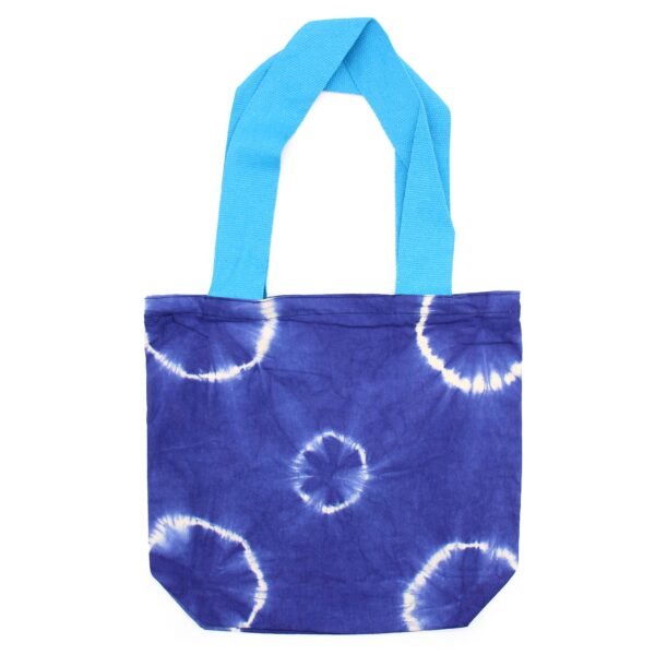 Ancient Wisdom Blue Rings Design Natural Tye-Dye Cotton Bag with Blue Handle