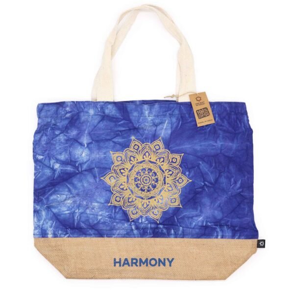 Ancient Wisdom Blue Stonewash Jute & Cotton All Natural Bag - Mandala (Harmony)