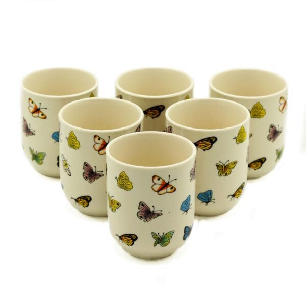 Ancient Wisdom Set of 6 Ceramic Herbal Tea Cups – Butterflies Design