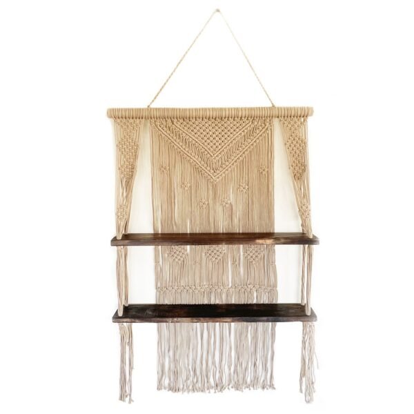 Ancient Wisdom Light Brown Macrame Hanging Shelves – Dark Brown