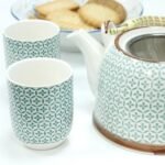Ancient Wisdom Ceramic Herbal Teapot & 6 Matching Tea Cups – Green Mosaic Design - Image 3