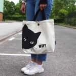 Nomad Sari Natural Iconic Classic Cotton Tote Bag – Black Cat Design - Image 4