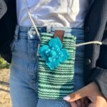 Ancient Wisdom Stripes Flower Decor Mobile Phone Holder Bag – Green - Image 3