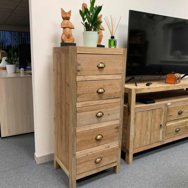 Ancient Wisdom Tall Handcrafted Recycled Wood 5-Drawer Chest of Drawers
