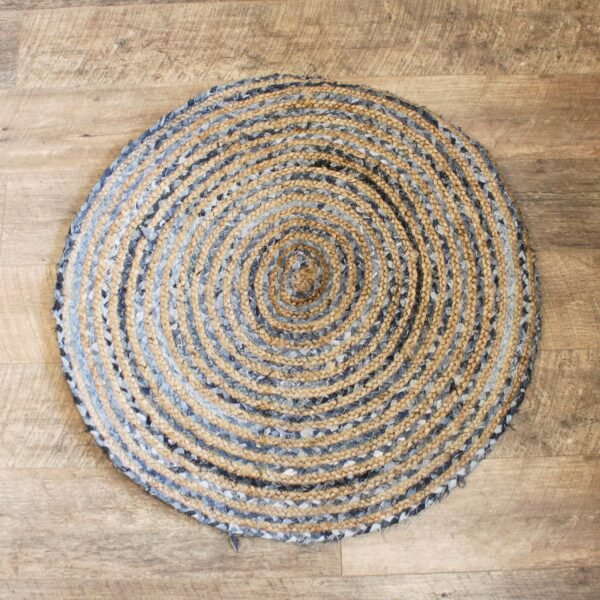 Ancient Wisdom Handmade Round Jute & Recycled Denim Rug - 90cm