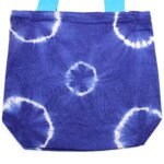 Ancient Wisdom Blue Rings Design Natural Tye-Dye Cotton Bag with Blue Handle - Image 2