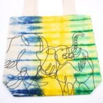 Ancient Wisdom Elephants Design Multicoloured Tye-Dye Cotton Bag with Natural Handle - Image 2