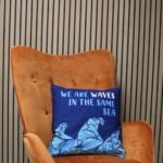 Ancient Wisdom Set of 3 ‘We Are Waves’ Printed Cotton Cushion Covers – Grey, Blue & Natural - Image 4