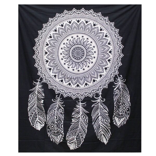 Ancient Wisdom Black & White Double Cotton Bedspread + Wall Hanging – Dreamcatcher