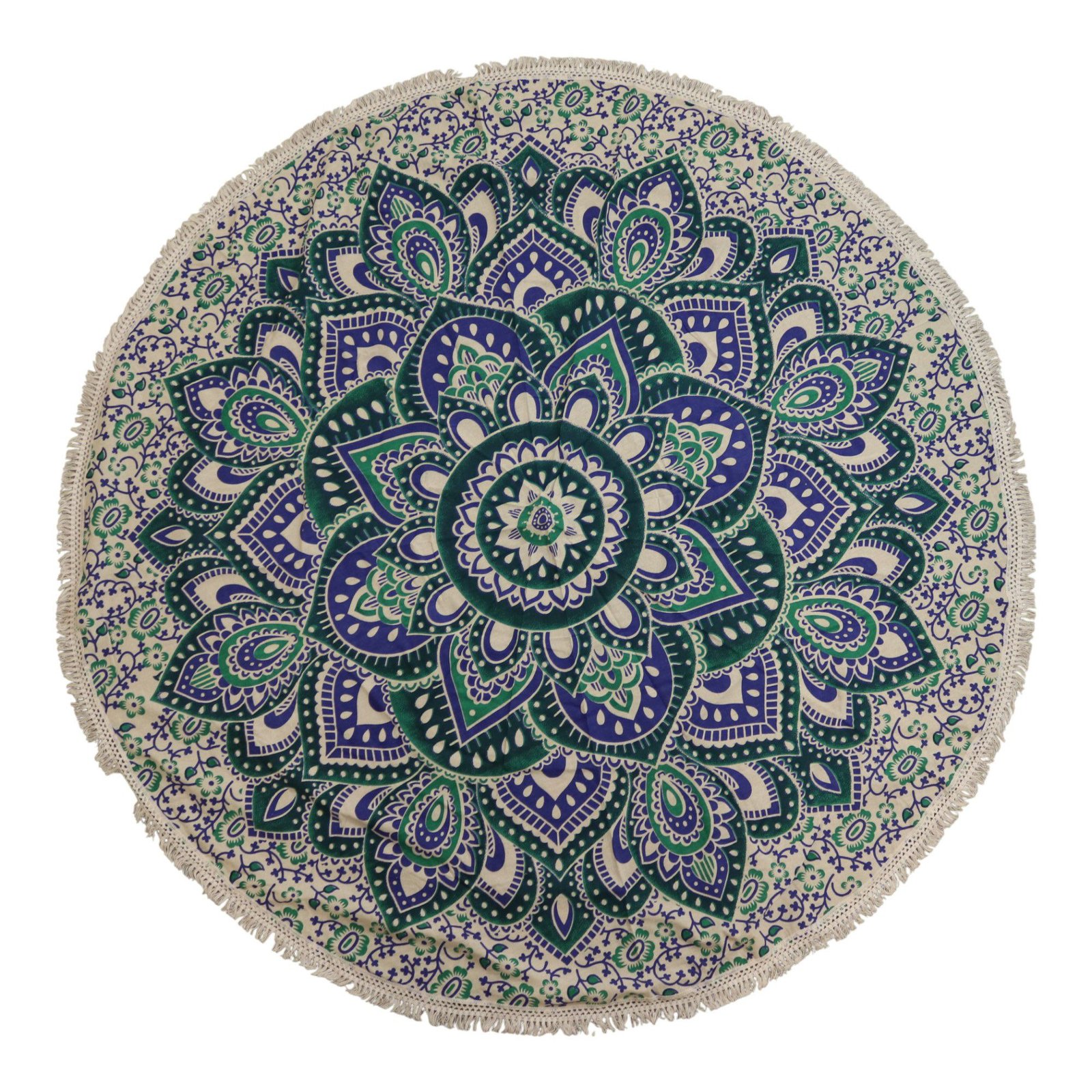 bG9jYWw6Ly9tZWRpYS9TSC80Qy82MFIzMEMxSjY0U0s0Q1NIL2Q2MTVjNGRlLmpwZw.jpg Small Mandala Roundie Cotton Art (130cm) - Teal & Blue - Image 1