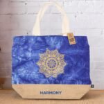 Ancient Wisdom Blue Stonewash Jute & Cotton All Natural Bag - Mandala (Harmony) - Image 2