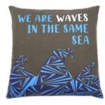 Ancient Wisdom Set of 3 ‘We Are Waves’ Printed Cotton Cushion Covers – Grey, Blue & Natural - Image 3