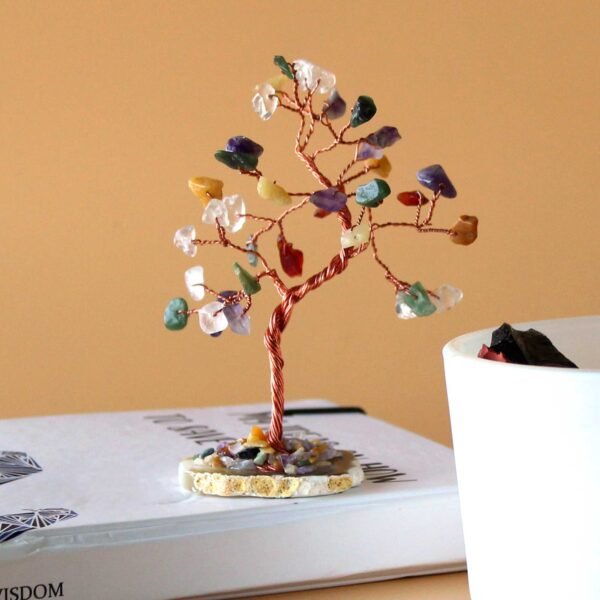 Ancient Wisdom Small Multi Stones On Natural Agate Base (35 Stones) Gemstone Tree