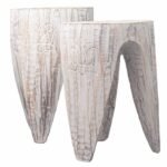 Ancient Wisdom Set of 2 Handcrafted Interlocking Albasia Wood Stool / Table – Whitewash - Image 3