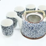 Ancient Wisdom Ceramic Herbal Teapot & 6 Matching Tea Cups – Blue Pattern