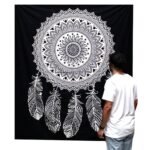 Ancient Wisdom Black & White Double Cotton Bedspread + Wall Hanging – Dreamcatcher - Image 2