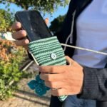 Ancient Wisdom Stripes Flower Decor Mobile Phone Holder Bag – Green - Image 2
