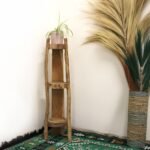 Ancient Wisdom 90cm Natural Teak Wood 3 Log Shelves Corner Unit - Image 3