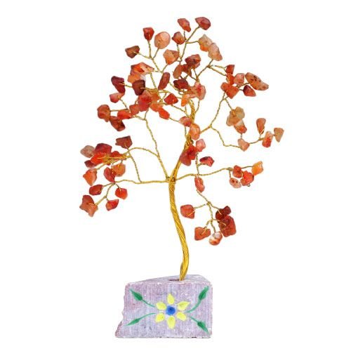Ancient Wisdom Carnelian Gemstone Tree (80 Stones) On Gemstone Rock Base