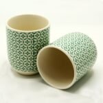 Ancient Wisdom Set of 6 Ceramic Herbal Tea Cups – Green Mosiac - Image 2