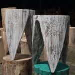 Ancient Wisdom Set of 2 Handcrafted Interlocking Albasia Wood Stool / Table – Whitewash - Image 4