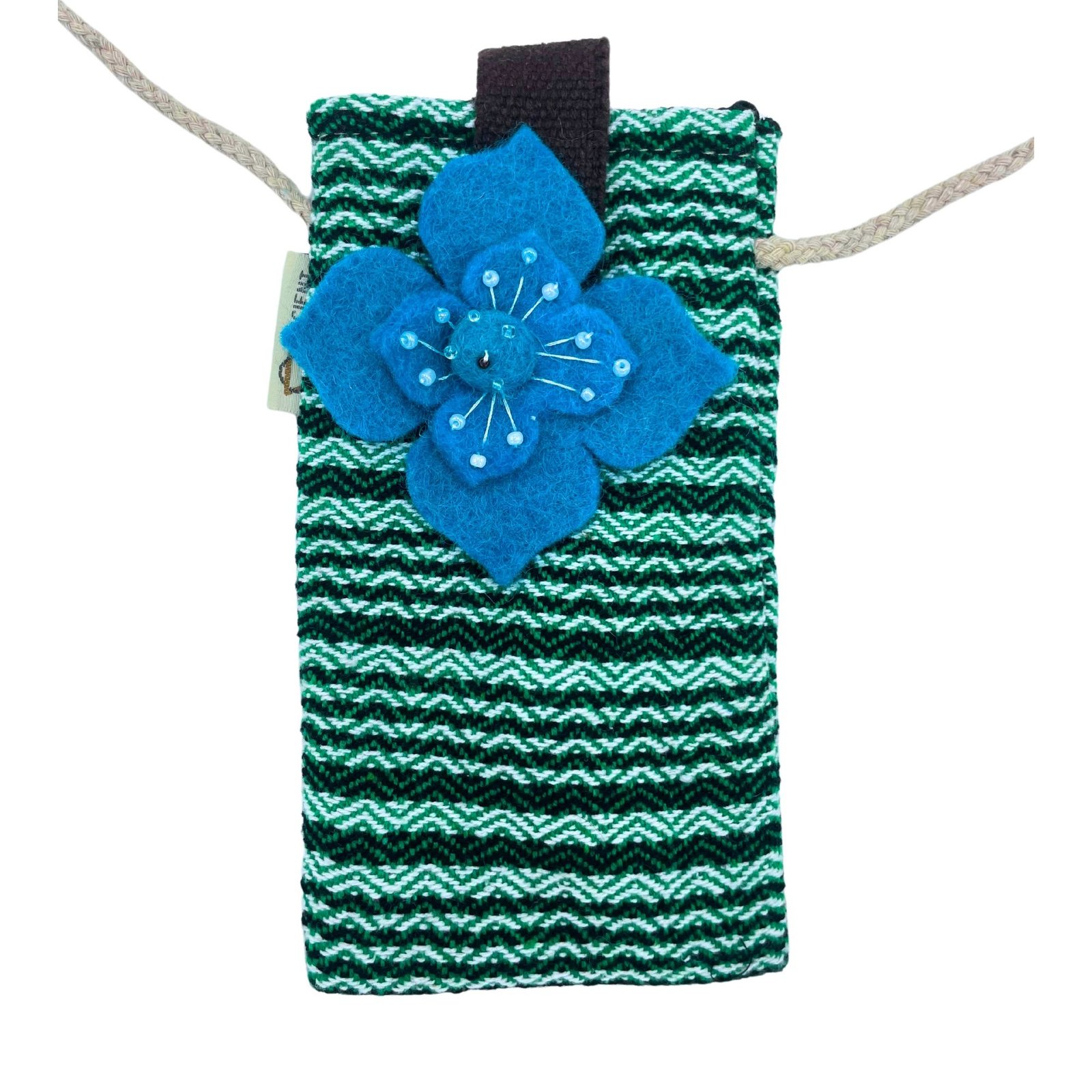 bG9jYWw6Ly9tZWRpYS9TSi9KRC82MFIzMEMxRzZXVDNKRFNKLzNlOGNjYTdjLmpwZWc.jpg Ancient Wisdom Stripes Flower Decor Mobile Phone Holder Bag – Green - Image 1