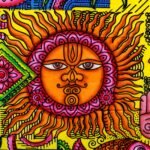 Ancient Wisdom Handbrushed Cotton Wall Art - Colourful Sun & Symbols - Image 3