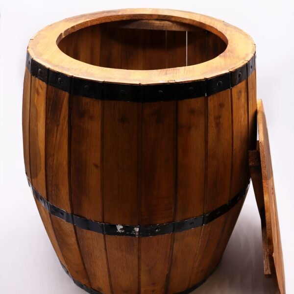 Ancient Wisdom Natural Wood Beer Barrel Table & Parasol Stand – 60 x 48.5cm