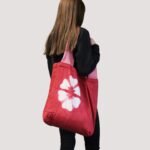 Ancient Wisdom Blue Flower Design Natural Tye-Dye Cotton Bag with Blue Handle - Image 2