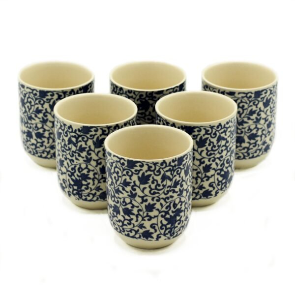 Ancient Wisdom Set of 6 Ceramic Herbal Tea Cups – Blue Pattern