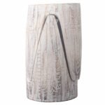 Ancient Wisdom Set of 2 Handcrafted Interlocking Albasia Wood Stool / Table – Whitewash - Image 2
