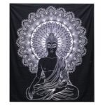 Ancient Wisdom Black & White Double Cotton Bedspread + Wall Hanging – Buddha