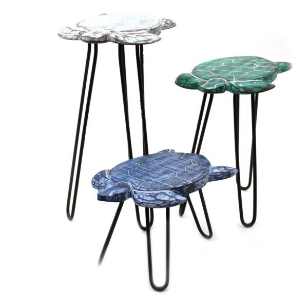 Ancient Wisdom Set of 3 Albasia Wood Turtles Plant Stands