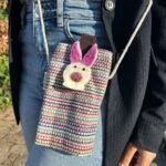 Ancient Wisdom Stripes Bunny Decor Mobile Phone Holder Bag – Pink - Image 3