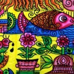 Ancient Wisdom Handbrushed Cotton Wall Art - Colourful Sun & Symbols - Image 2