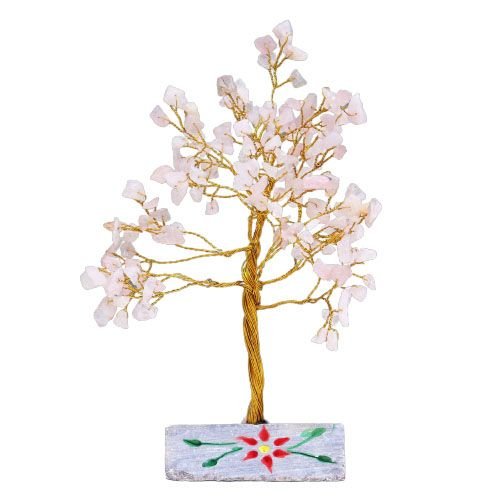 Ancient Wisdom Rose Quartz Gemstone Tree (160 Stones) On Gemstone Rock Base
