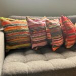 Ancient Wisdom Cotton Rag Rug Cushion Cover – Aqua Blues - Image 2