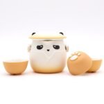 Ancient Wisdom Ceramic Panda Teapot & Three Cups Set - Orange