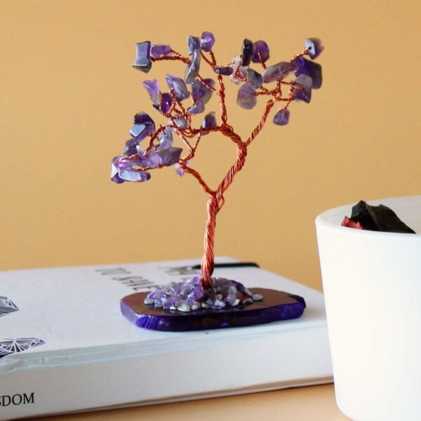 Ancient Wisdom Small Amethyst On Natural Agate Base (35 Stones) Gemstone Tree
