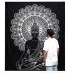 Ancient Wisdom Black & White Double Cotton Bedspread + Wall Hanging – Buddha - Image 2