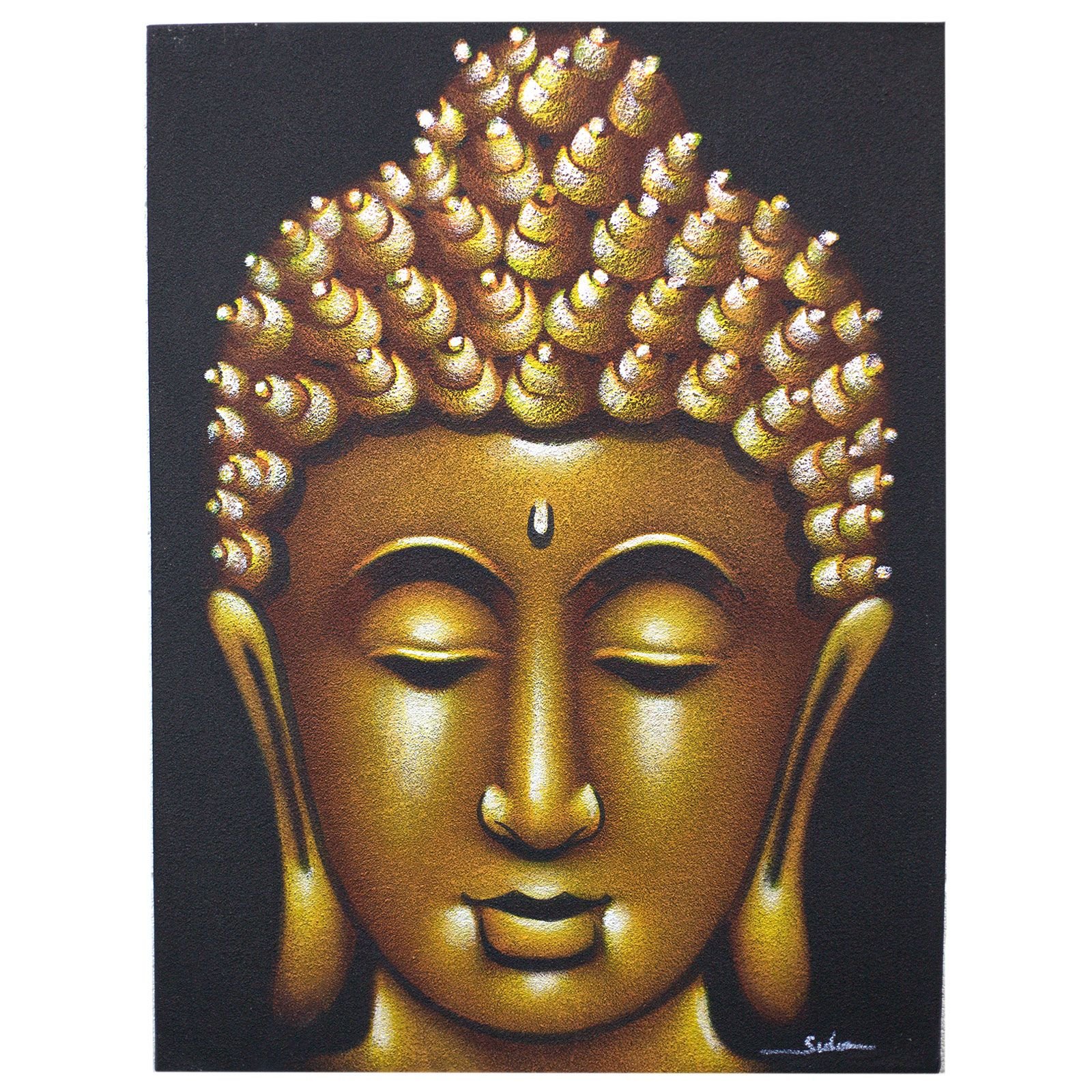 bG9jYWw6Ly9tZWRpYS9TUC80RC82MFIzMEMxRzZNV0s0RFNQL2ZkMzQ0MTAwLmpwZWc.jpg Ancient Wisdom Gold Sand Finish Buddha Painting Canvas Art - Image 1