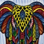 Ancient Wisdom Handbrushed Cotton Wall Art - Colourful Elephant - Image 2