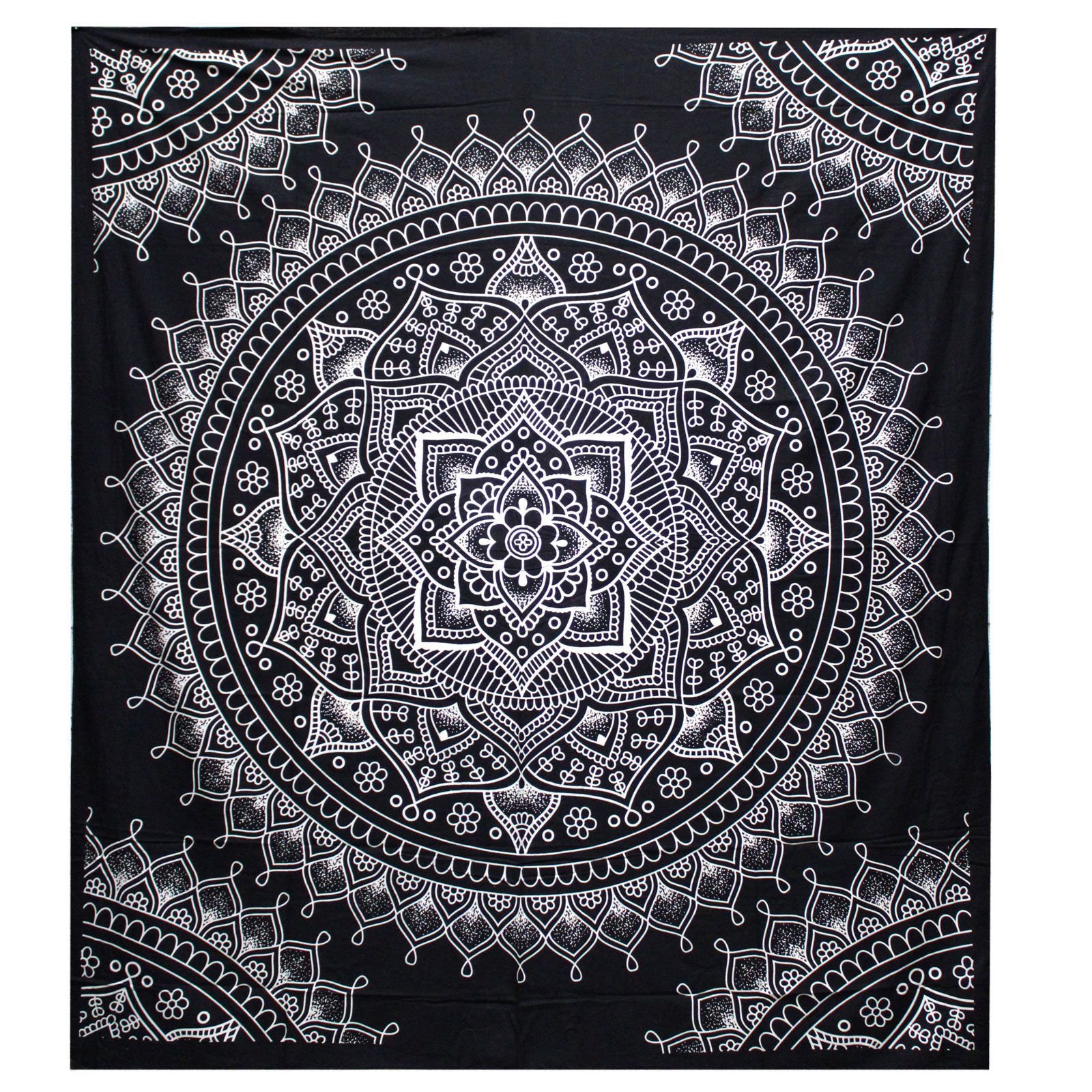 bG9jYWw6Ly9tZWRpYS9TUC9KQy82MFIzMEMxRzZNV0tKQ1NQL2M0MGMyMmMxLmpwZWc.jpg Ancient Wisdom Black & White Double Cotton Bedspread + Wall Hanging – Lotus Flower - Image 1