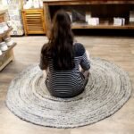 Ancient Wisdom Handmade Round Jute & Recycled Denim Rug – 150cm - Image 2