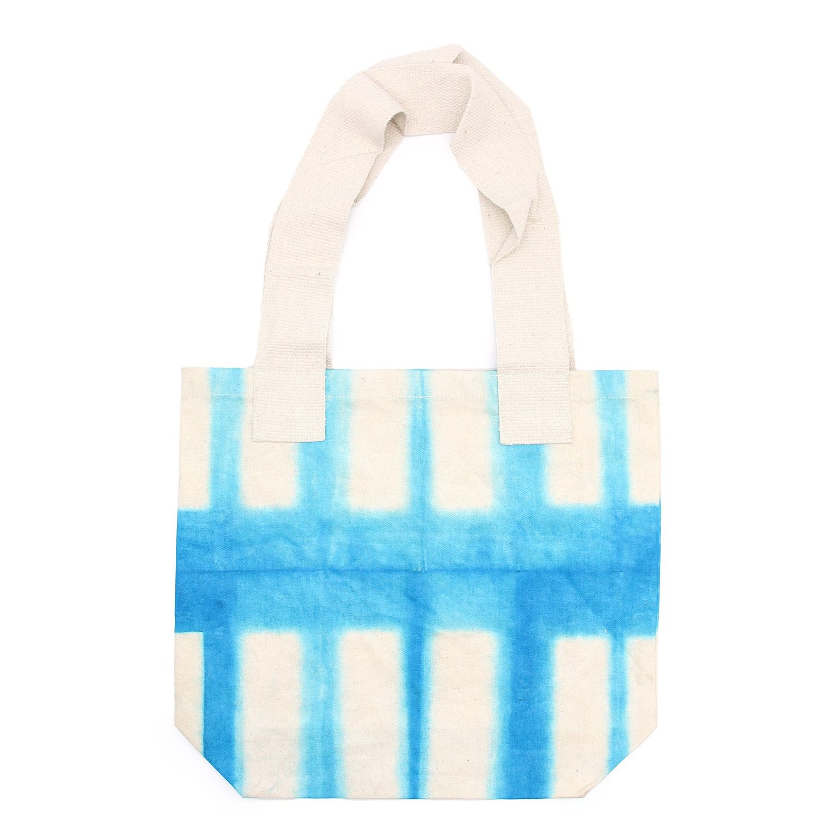 bG9jYWw6Ly9tZWRpYS9TUS8wRC82MFIzMEMxRzZSVzMwRFNRLzhlN2NhZWVhLmpwZWc.jpg Ancient Wisdom Sky Blue Blocks Design Natural Tye-Dye Cotton Bag with Natural Handle - Image 1
