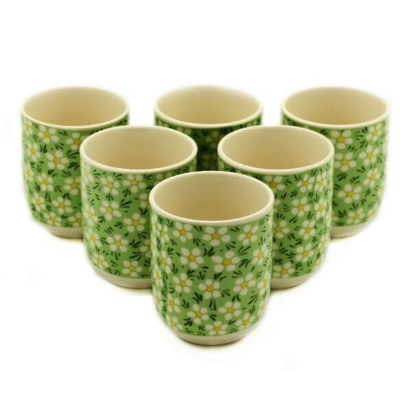 Ancient Wisdom Set of 6 Ceramic Herbal Tea Cups – Green Daisey