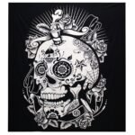 Ancient Wisdom Black & White Double Cotton Bedspread + Wall Hanging – Rose Skull