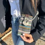 Ancient Wisdom Stripes Owl Decor Mobile Phone Holder Bag - Multicolour & White - Image 2