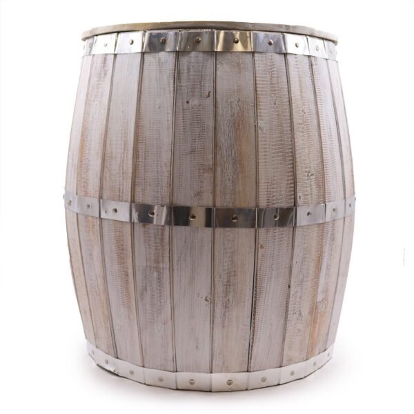 Ancient Wisdom Whitewash Wood Beer Barrel Table – 60 x 48.5cm